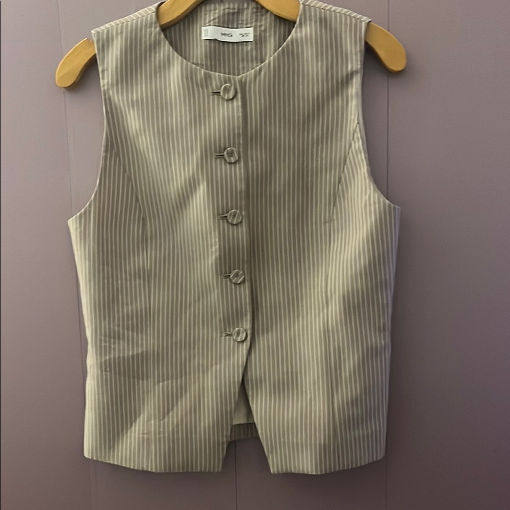 Mango Pinstripe Button-Up Vest